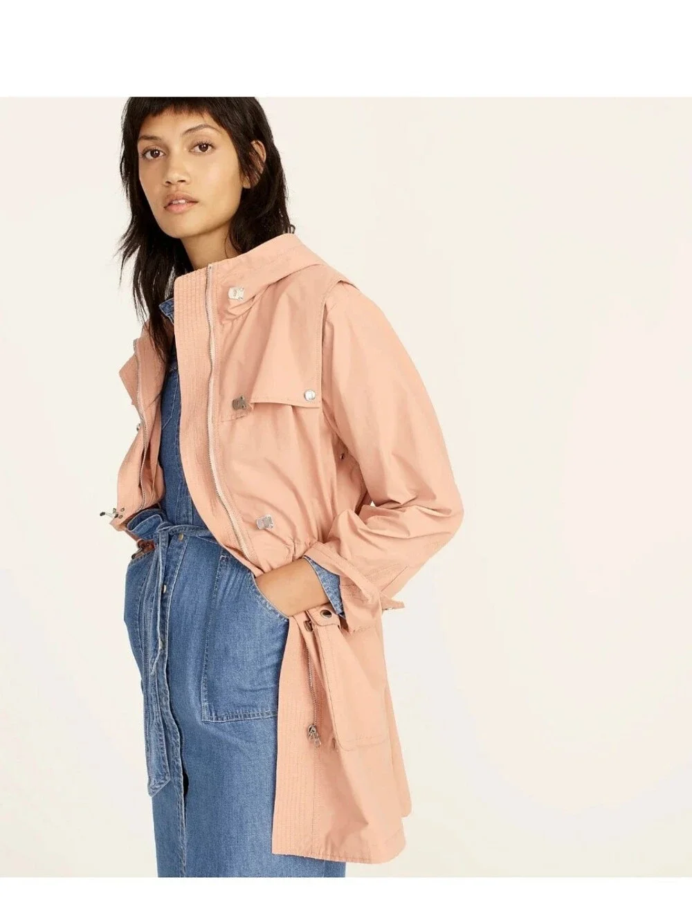 J. Crew Lightweight Utility Parka Jacket Womens S Tall Hoodie Trench Loop Lock